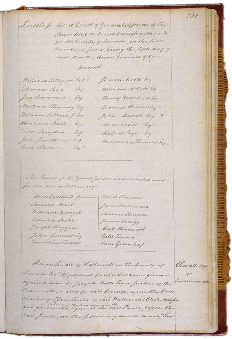 Sewall v. Commonwealth June 5, 1787 Page 238. Choose 'View Text' (at top) for faster download.