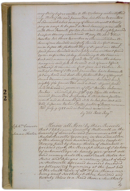 Land deeds of Rev. Foster October 15, 1788 Page 139 (back). Choose 'View Text' (at top) for faster download.