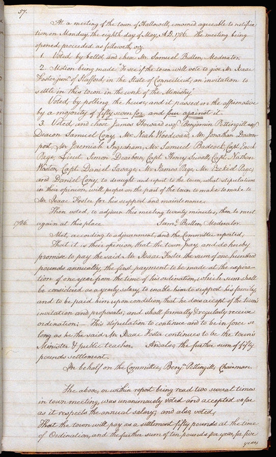 Hallowell Town Records (Transcription by John Sewall) folio 57 (May 8, 1786 meeting). Choose 'View Text' (at top) for faster download.
