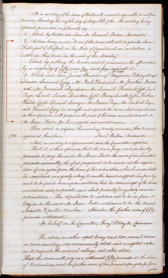 Hallowell Town Records (Transcription by John Sewall) folio 57 (May 8, 1786 meeting). Choose 'View Text' (at top) for faster download.