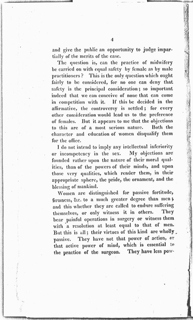 Remarks on the Employment of Females as Practitioners in Midwifery. By a Physician. Page 4. Choose 'View Text' (at top) for faster download.
