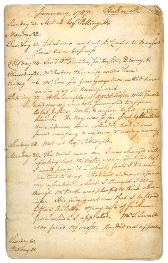 Henry Sewall's Diary January 21 through January 31, 1787. Choose 'View Text' (at top) for faster download.