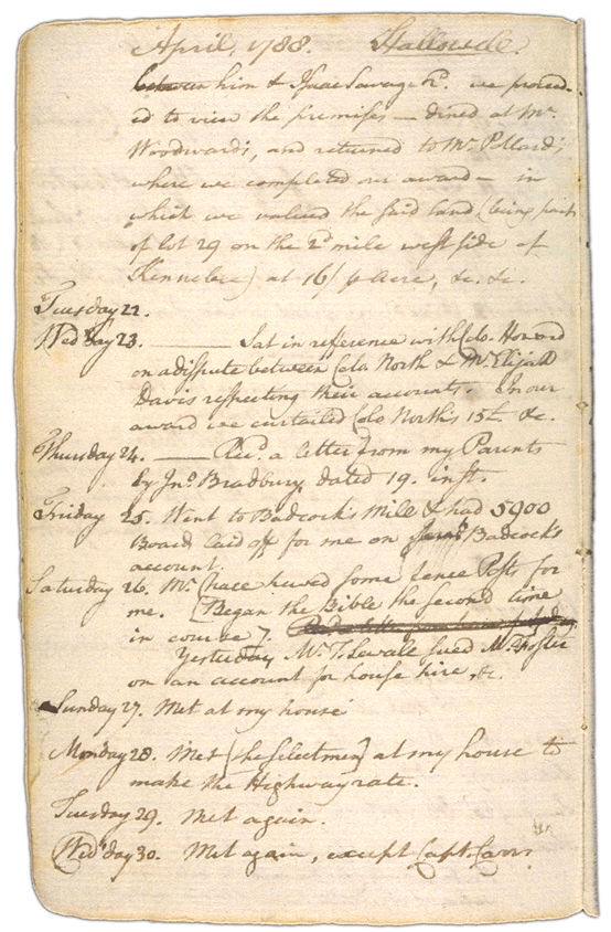 Henry Sewall's Diary April 21 through April 30, 1788. Choose 'View Text' (at top) for faster download.