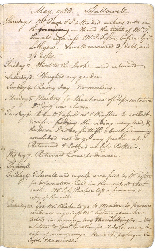 Henry Sewall's Diary May 1 through May 10, 1788. Choose 'View Text' (at top) for faster download.
