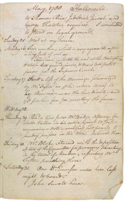 Henry Sewall's Diary May 24 through May 31, 1788. Choose 'View Text' (at top) for faster download.
