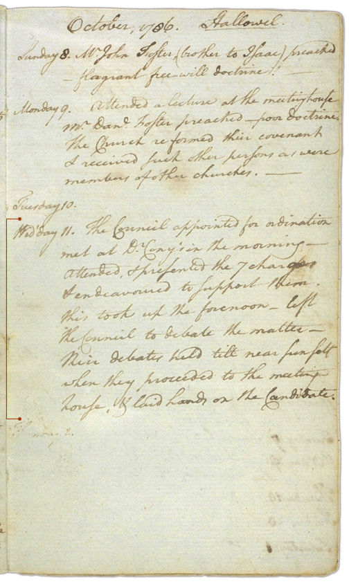 Henry Sewall's Diary October 8 through October 11, 1786. Choose 'View Text' (at top) for faster download.