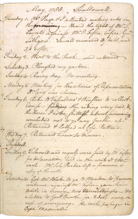 Henry Sewall's Diary May 1 through May 10, 1788. Choose 'View Text' (at top) for faster download.