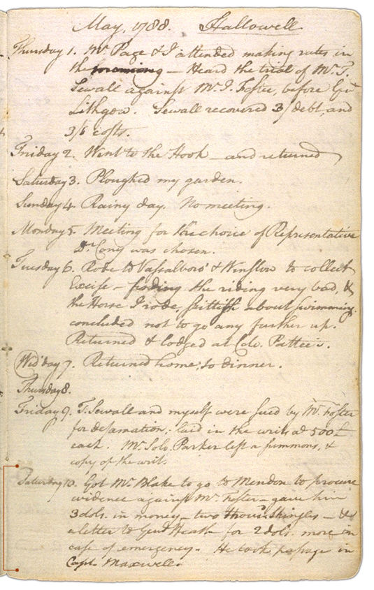 Henry Sewall's Diary May 1 through May 10, 1788. Choose 'View Text' (at top) for faster download.