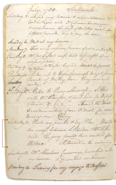 Henry Sewall's Diary July 5 through July 14, 1788. Choose 'View Text' (at top) for faster download.
