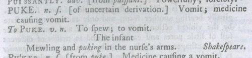 A Dictionary of the English Language Close up of the definition for PUKE. Choose 'View Text' (at top) for faster download.