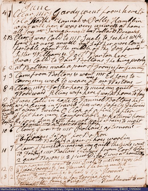 Jun. 4-13, 1785 diary page (image, 131K). Choose 'View Text' (at left) for faster download.