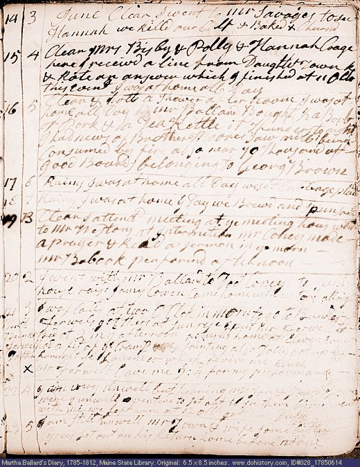 Jun. 14-23, 1785 diary page (image, 108K). Choose 'View Text' (at left) for faster download.