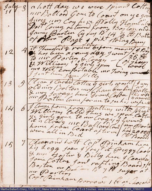 Jul. 11-15, 1786 diary page (image, 114K). Choose 'View Text' (at left) for faster download.