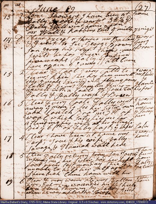 Jun. 13-19, 1789 diary page (image, 131K). Choose 'View Text' (at left) for faster download.
