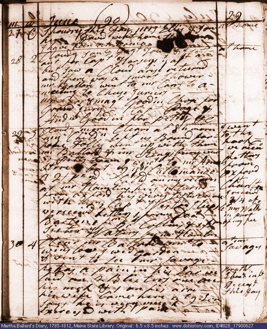 Jun. 27-30, 1790 diary page (image, 127K). Choose 'View Text' (at left) for faster download.