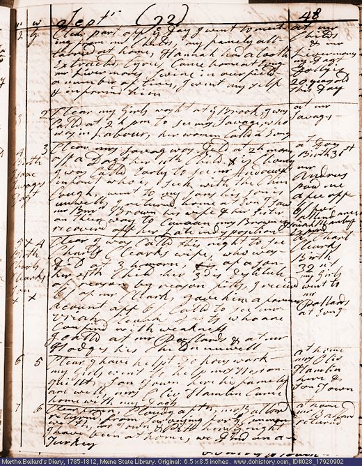 Sep. 2-7, 1792 diary page (image, 141K). Choose 'View Text' (at left) for faster download.