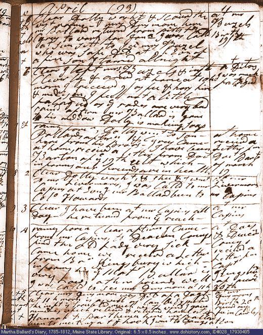 Apr. 5-11, 1793 diary page (image, 145K). Choose 'View Text' (at left) for faster download.