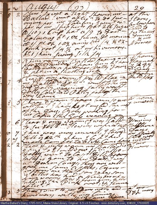 Aug. 5-13, 1793 diary page (image, 141K). Choose 'View Text' (at left) for faster download.