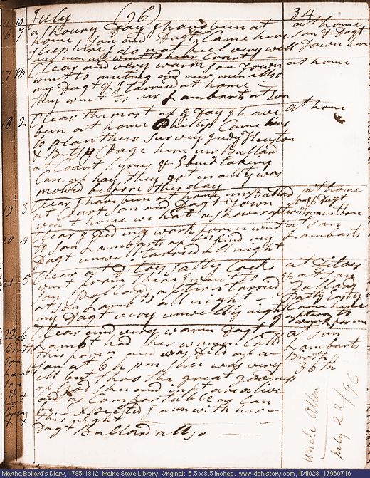 Jul. 16-22, 1796 diary page (image, 131K). Choose 'View Text' (at left) for faster download.