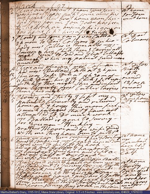 Mar. 13-18, 1797 diary page (image, 141K). Choose 'View Text' (at left) for faster download.