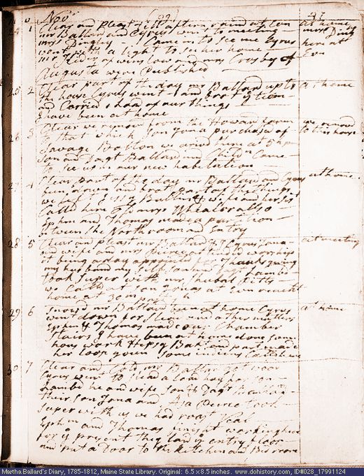 Nov. 24-30, 1799 diary page (image, 117K). Choose 'View Text' (at left) for faster download.