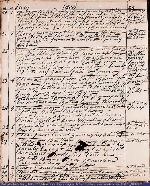 Jul. 20-30, 1800 diary page (image, 145K). Choose 'View Text' (at left) for faster download.