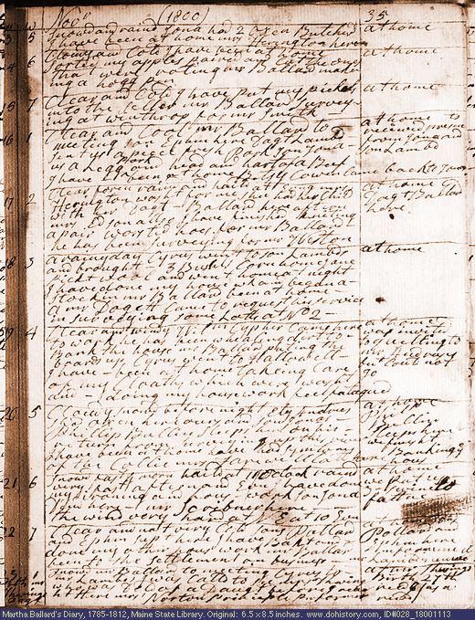 Nov. 13-23, 1800 diary page (image, 147K). Choose 'View Text' (at left) for faster download.