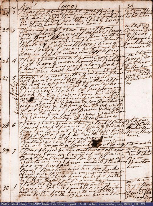 Nov. 24-30, 1800 diary page (image, 146K). Choose 'View Text' (at left) for faster download.