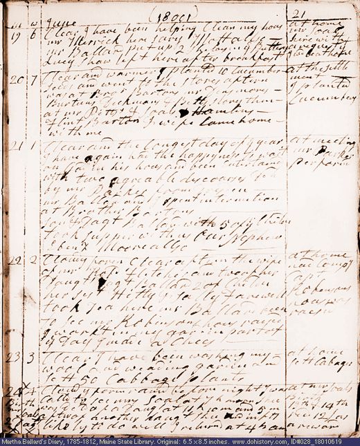 Jun. 19-24, 1801 diary page (image, 109K). Choose 'View Text' (at left) for faster download.