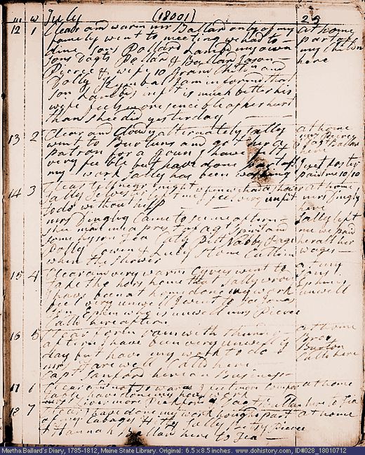 Jul. 12-18, 1801 diary page (image, 132K). Choose 'View Text' (at left) for faster download.
