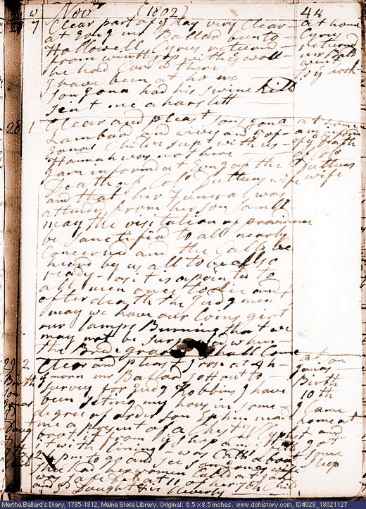 Nov. 27-29, 1802 diary page (image, 128K). Choose 'View Text' (at left) for faster download.