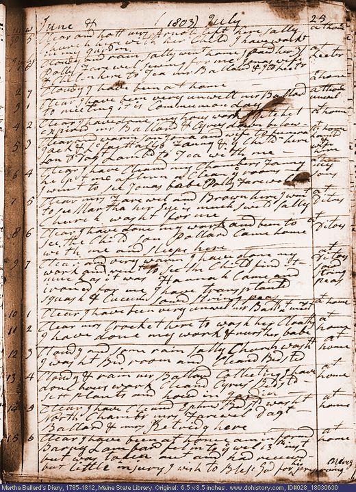 Jun. 30-Jul. 15, 1803 diary page (image, 153K). Choose 'View Text' (at left) for faster download.