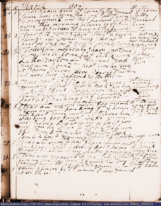 Mar. 24-31, 1805 diary page (image, 112K). Choose 'View Text' (at left) for faster download.