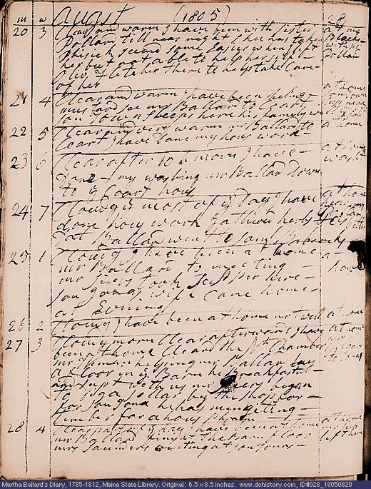 Aug. 20-28, 1805 diary page (image, 137K). Choose 'View Text' (at left) for faster download.