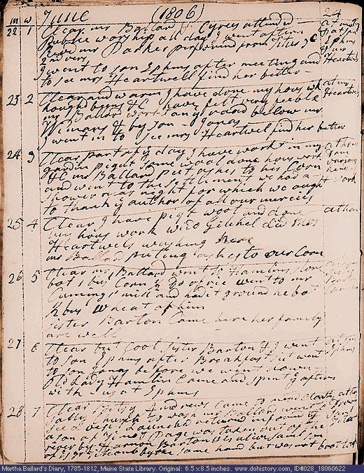 Jun. 22-28, 1806 diary page (image, 143K). Choose 'View Text' (at left) for faster download.