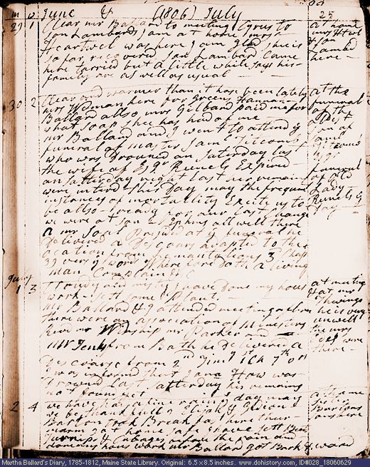 Jun. 29-Jul. 2, 1806 diary page (image, 133K). Choose 'View Text' (at left) for faster download.