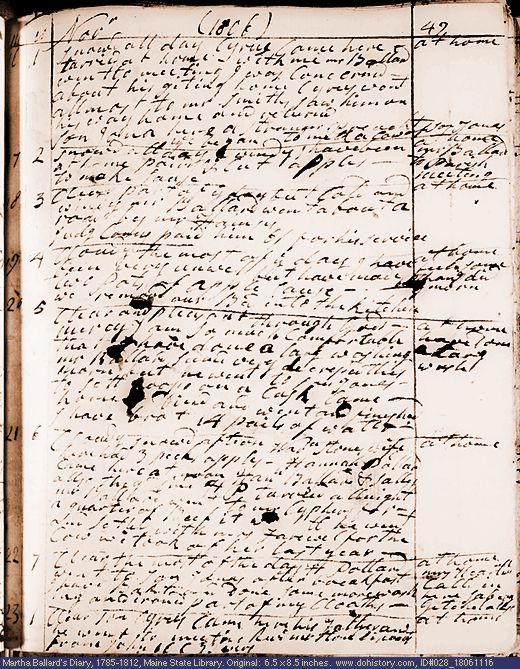 Nov. 16-23, 1806 diary page (image, 133K). Choose 'View Text' (at left) for faster download.