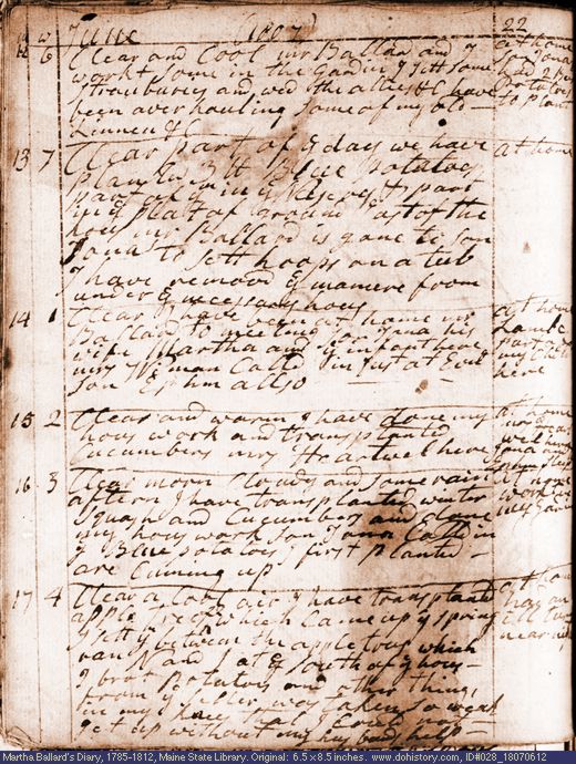 Jun. 12-17, 1807 diary page (image, 124K). Choose 'View Text' (at left) for faster download.