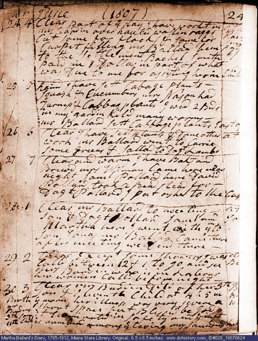 Jun. 24-30, 1807 diary page (image, 128K). Choose 'View Text' (at left) for faster download.