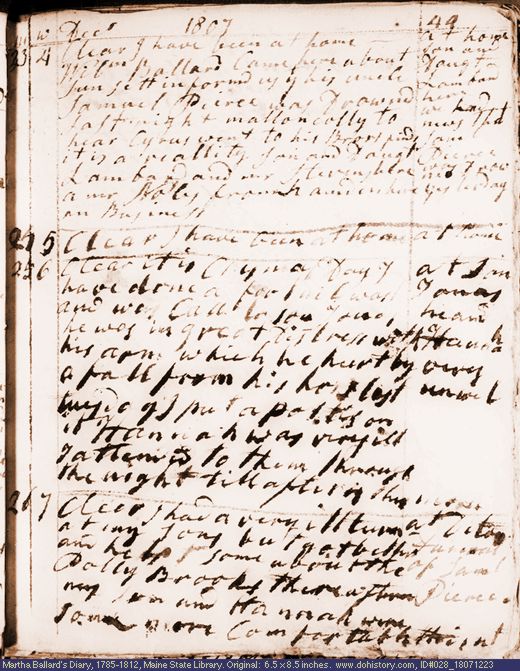 Dec. 23-26, 1807 diary page (image, 104K). Choose 'View Text' (at left) for faster download.