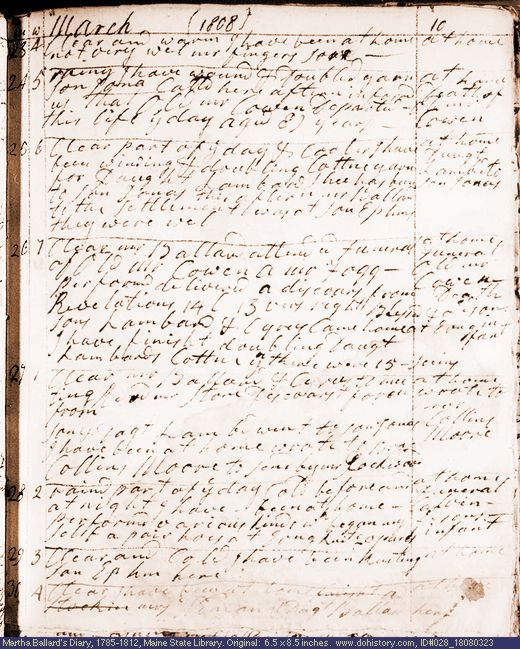 Mar. 23-30, 1808 diary page (image, 107K). Choose 'View Text' (at left) for faster download.