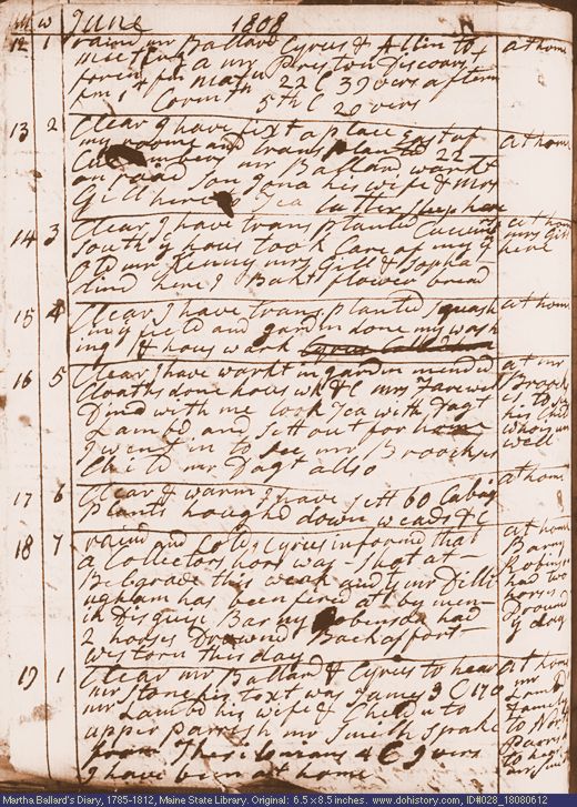 Jun. 12-19, 1808 diary page (image, 137K). Choose 'View Text' (at left) for faster download.