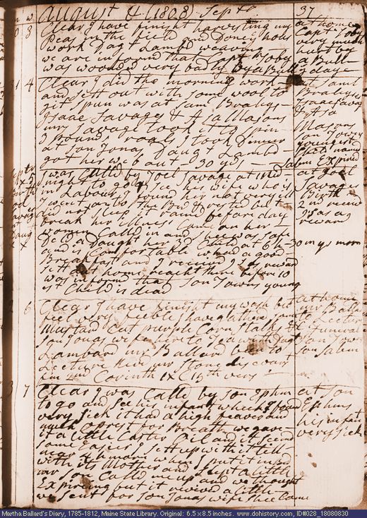 Aug. 30-Sep. 3, 1808 diary page (image, 150K). Choose 'View Text' (at left) for faster download.