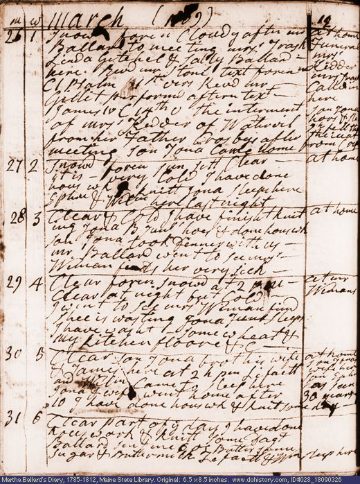 Mar. 26-31, 1809 diary page (image, 132K). Choose 'View Text' (at left) for faster download.