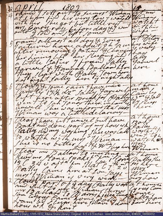 Apr. 12-17, 1809 diary page (image, 159K). Choose 'View Text' (at left) for faster download.