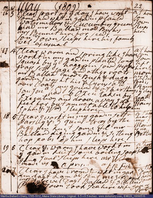 May 16-20, 1809 diary page (image, 132K). Choose 'View Text' (at left) for faster download.