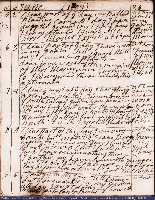 Jun. 5-9, 1809 diary page (image, 132K). Choose 'View Text' (at left) for faster download.