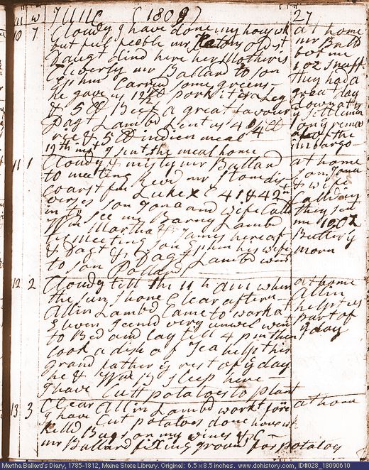 Jun. 10-13, 1809 diary page (image, 141K). Choose 'View Text' (at left) for faster download.