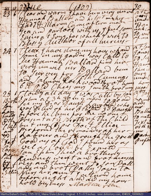 Jun. 23-25, 1809 diary page (image, 133K). Choose 'View Text' (at left) for faster download.