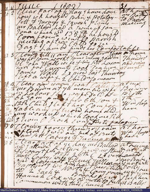 Jun. 26-30, 1809 diary page (image, 144K). Choose 'View Text' (at left) for faster download.